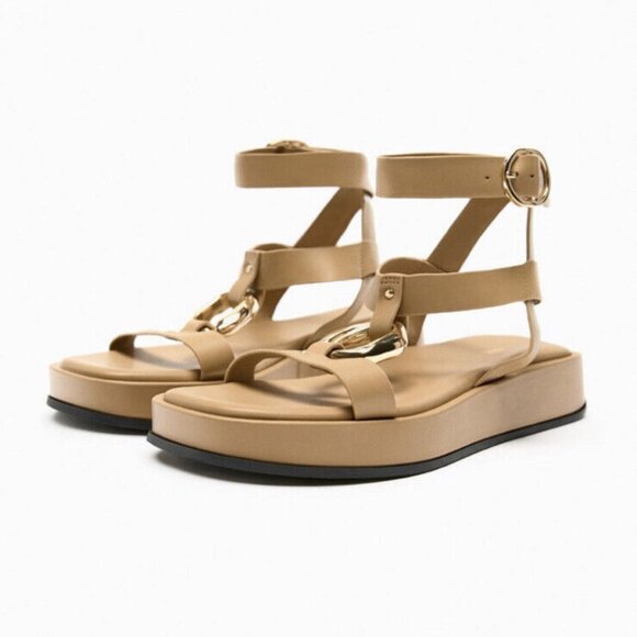 Zara Shoes - Zara Leather Embellished Flatform Sandals
